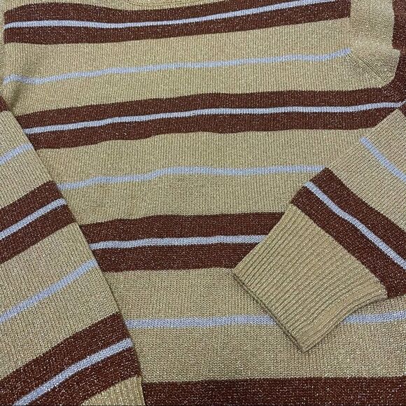 Vtg Gold Bronze Metallic Striped Mock Neck Sweater - Picture 3 of 5